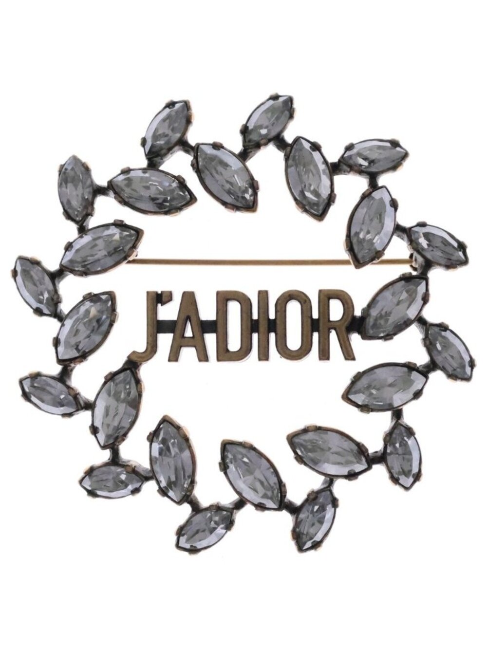 Dior J'Adior Rhinestone Brooch Logo Gold Plated Silver